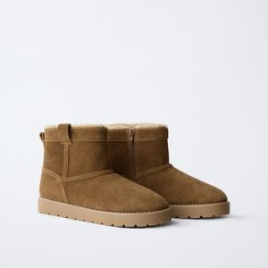 LEATHER ANKLE BOOTS WITH FAUX SHEARLING